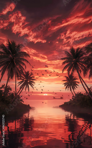 Tropical Beach Bliss: Imagine a serene tropical beach at sunset.