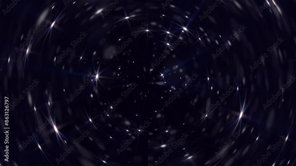 Abstract tunnel with rotating star particles and shining rays Abstract tunnel with rotating star particles and shining rays