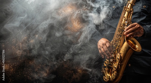 Musician Playing Saxophone in Smoky Atmosphere