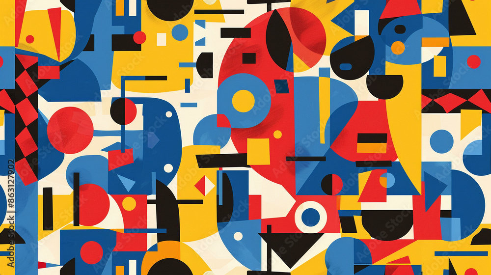 Fototapeta premium Fauvism and Bauhaus Seamless Pattern Cubism abstract wallpaper. Minimalism Bauhaus Seamless Pattern Cubism abstract wallpaper