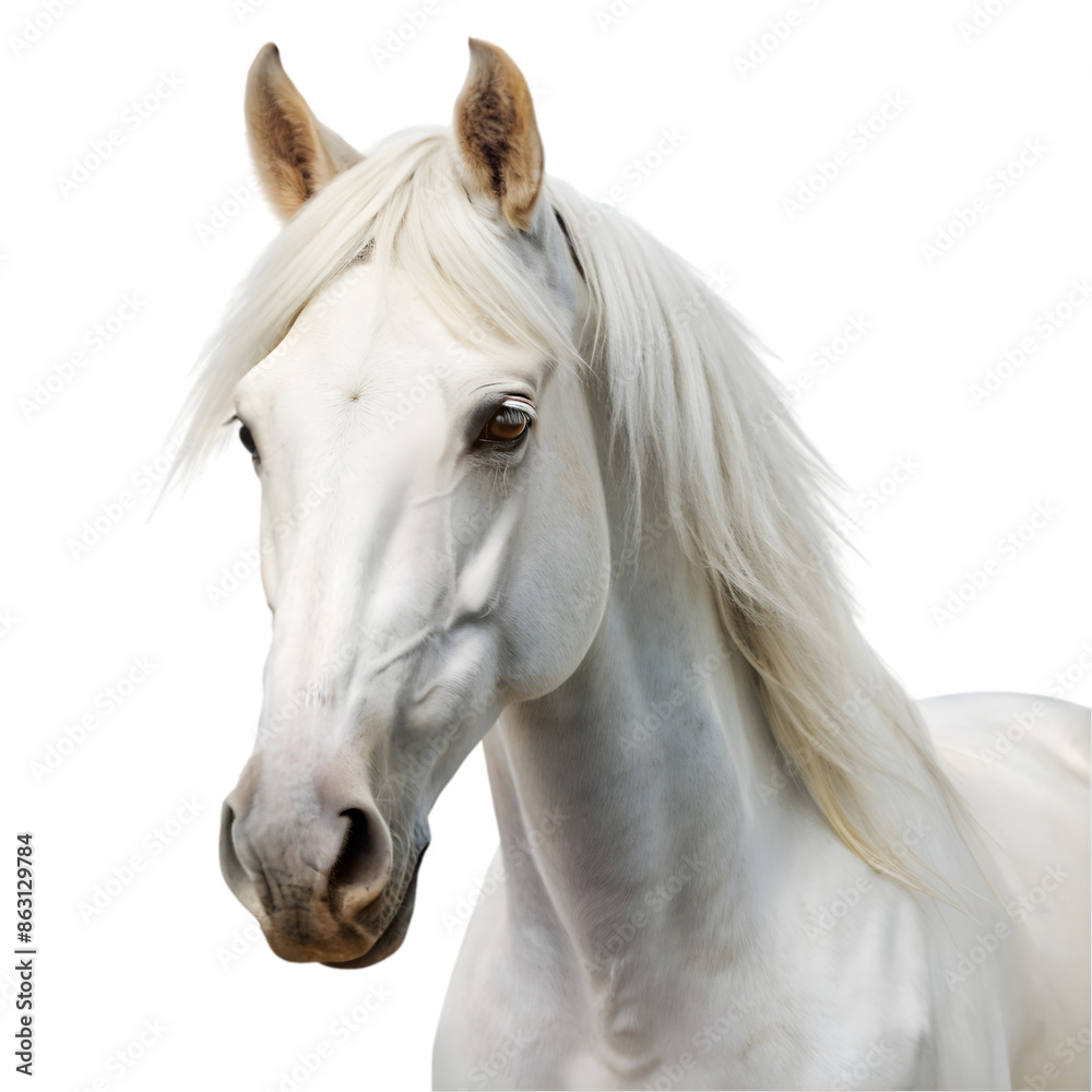 Fototapeta premium Portrait white horse Isolated on white background