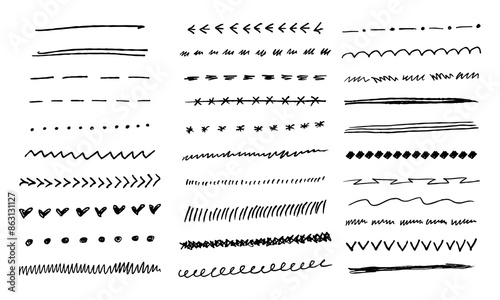 Thirty One Underlines, Doodles, Squiggles. Handwritten Stylized Lines. Vector Set photo