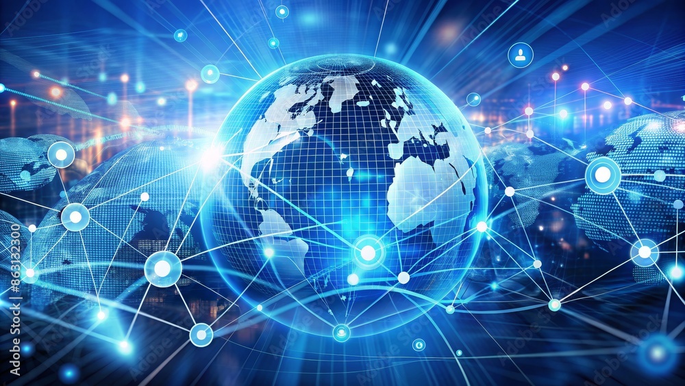 Global Network Connection with Blue Globe and Lines Global Network Connection with Blue Globe and Lines