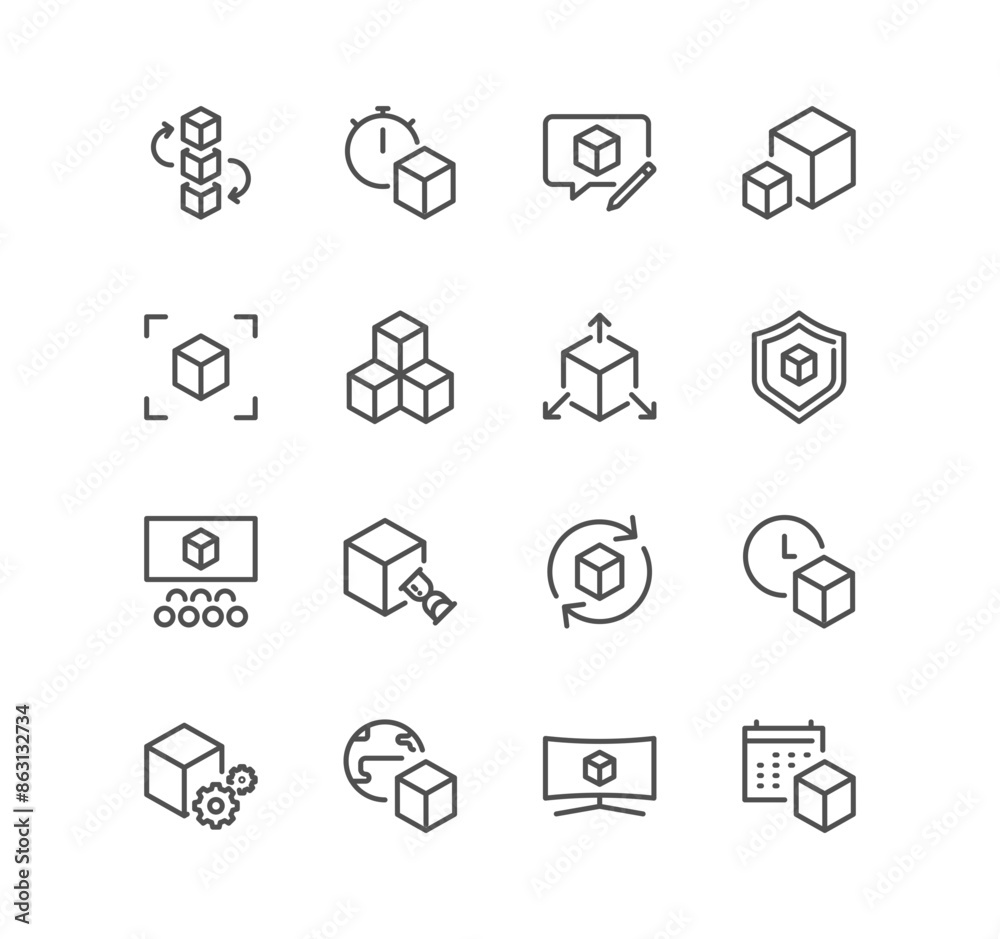 Set of abstract product related icons, module, application, design, metaphor and linear variety vectors.
Set of abstract product related icons, module, application, design, metaphor and linear variety vectors.