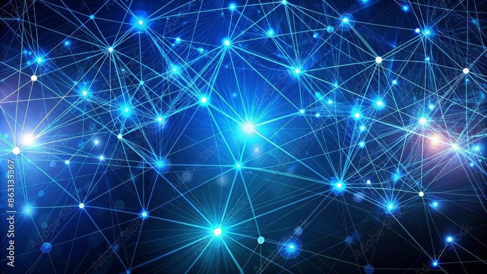 Abstract Network Connection - Glowing Lines and Points - Blue and Black Background Abstract Network Connection - Glowing Lines and Points - Blue and Black Background
