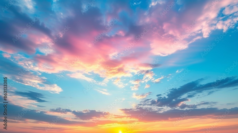 Fototapeta premium Vibrant sky filled with colorful clouds during sunset