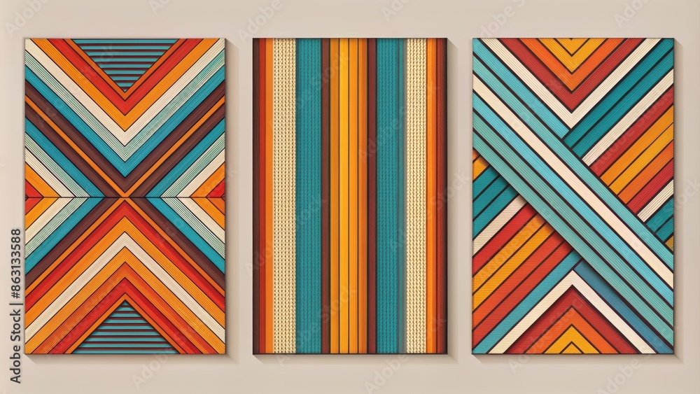 Abstract Geometric Pattern Set with Stripes, Arrows, and Zigzag Elements, Colorful Wood Wall Art Abstract Geometric Pattern Set with Stripes, Arrows, and Zigzag Elements, Colorful Wood Wall Art