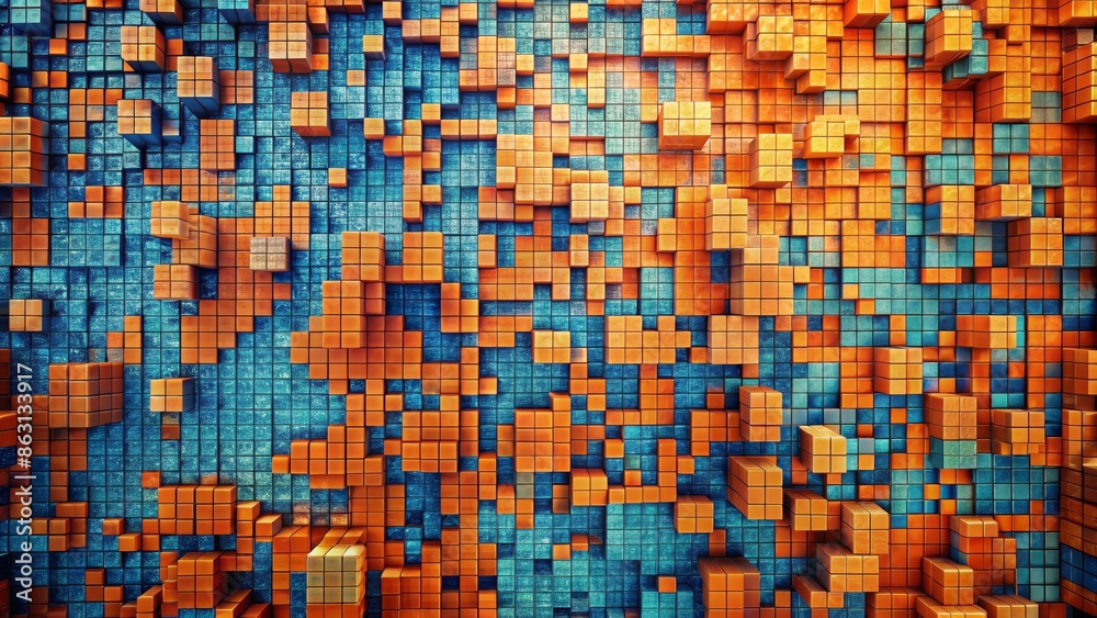 Fototapeta premium Abstract Blue and Orange 3D Cube Pattern Background
