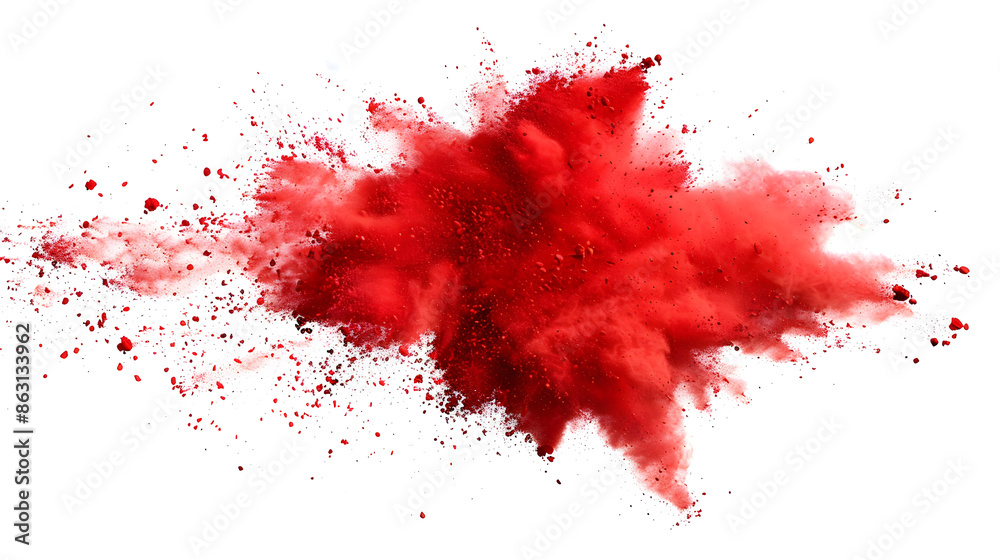 Abstract image of a dynamic red powder explosion against a white background, creating a vibrant and energetic visual effect. Abstract image of a dynamic red powder explosion against a white background, creating a vibrant and energetic visual effect.