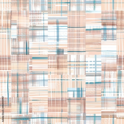 seamless abstract pattern in the form of stripes and cells, check in pink and bkue colors photo
