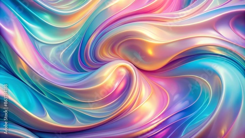 Abstract 3D Holographic Waves in Blue, Pink, and Gold