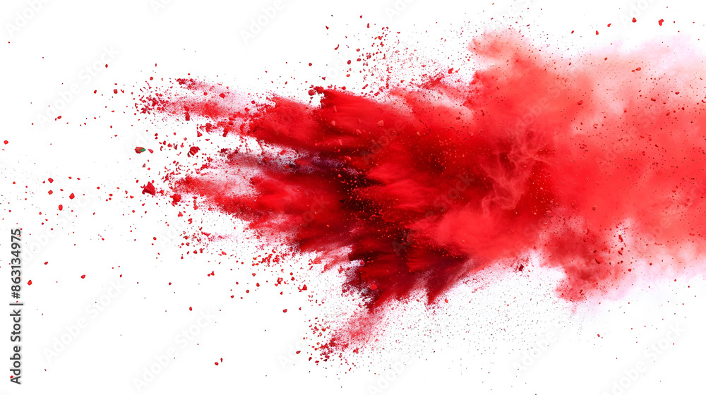 Abstract image of a dynamic red powder explosion against a white background, creating a vibrant and energetic visual effect. Abstract image of a dynamic red powder explosion against a white background, creating a vibrant and energetic visual effect.