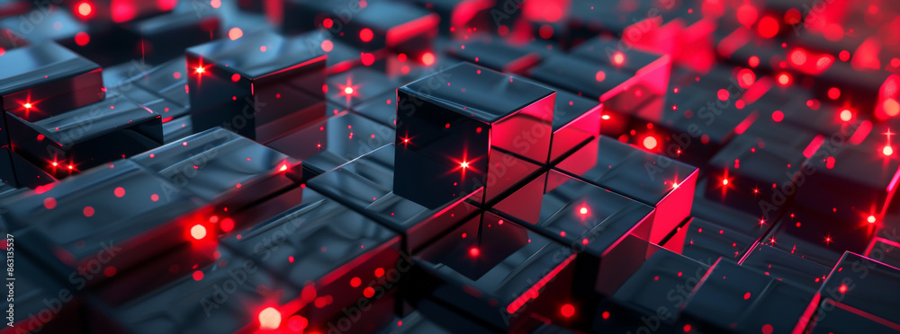 Abstract background with cubes in red and black colors, dark style