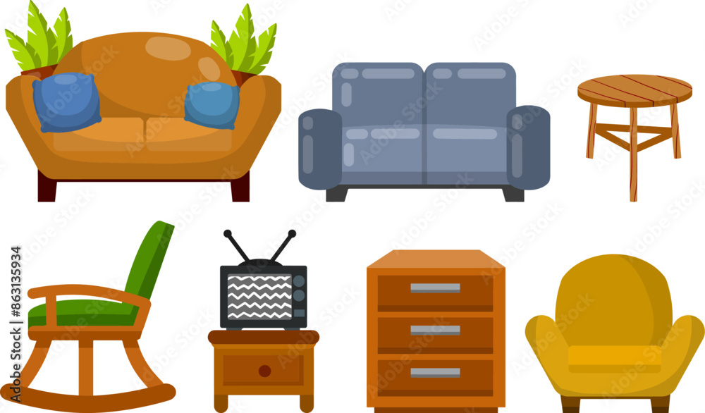 Fototapeta premium Furniture bedside table. An element of the room interior. Flat cartoon illustration isolated on white