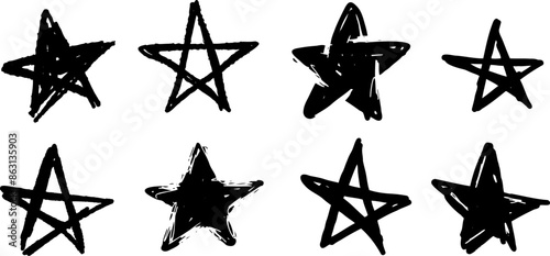 Star graffiti paint symbol. Rough spray grunge urban element. Dirty art street brush sign. Ink graffiti sketch. Set of illustration
