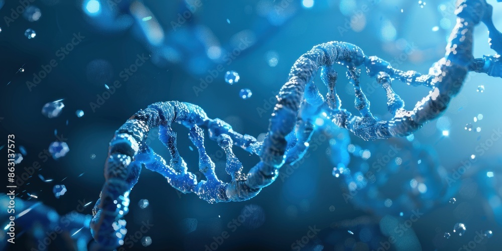 Detailed DNA Helix on Blue Background. Generative ai Detailed DNA Helix on Blue Background. Generative ai