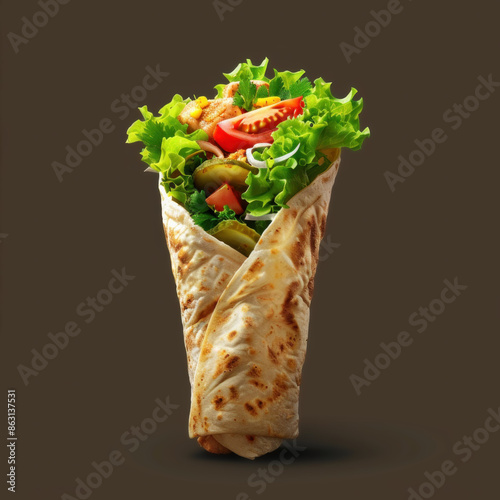 Delicious Chicken Shawarma Wrap. Generative ai photo