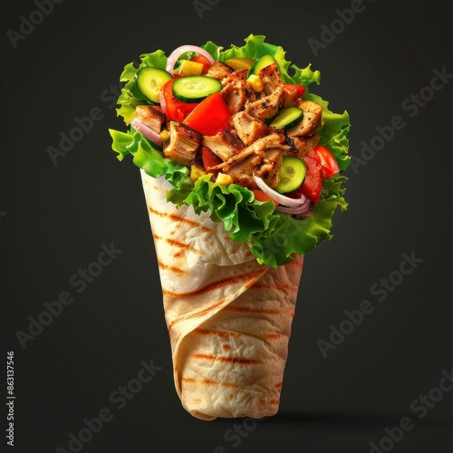 Delicious Chicken Shawarma Wrap. Generative ai photo