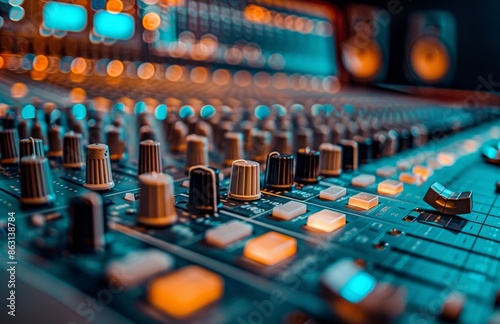Close Up View of Soundboard Controls in a Recording Studio