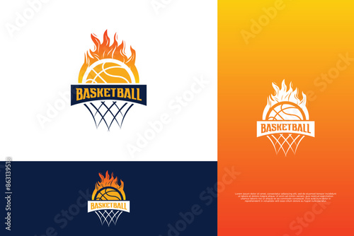 Fiery basketball team badge logo design