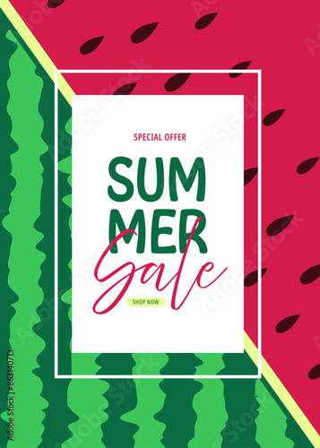Set of empty templates with summer themes on a watermelon background. Design of advertising banners. Vector illustrations for websites and mobile websites, email design, posters, promotional materials