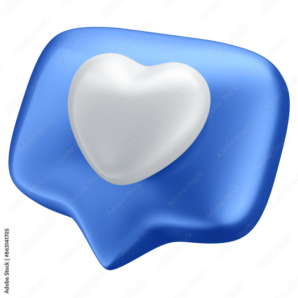 3D Blue Speech Bubble with White Heart Reaction for Father's Day and Transparent Background 3D Blue Speech Bubble with White Heart Reaction for Father's Day and Transparent Background