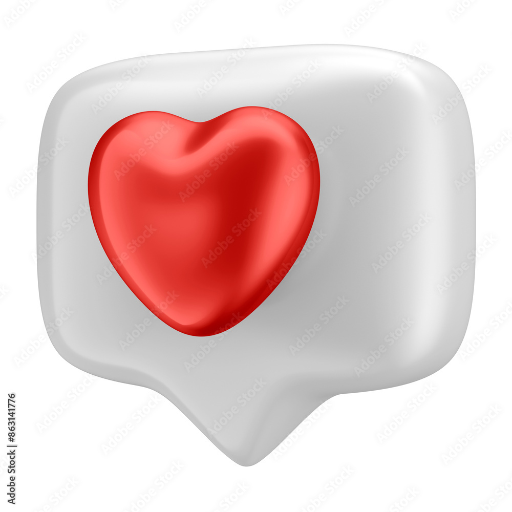3D White Speech Bubble with Red Heart Reaction and Transparent Background 3D White Speech Bubble with Red Heart Reaction and Transparent Background