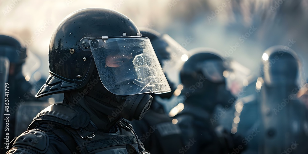 Fototapeta premium The Significance of Gray in Police Training for Managing Protests and Ensuring Public Safety. Concept Police Training, Gray, Protests, Public Safety, Significance