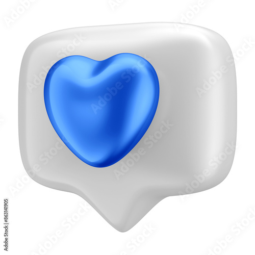 3D White Speech Bubble with Blue Heart Reaction for Father's Day and Transparent Background