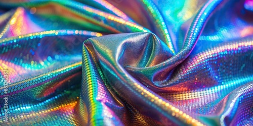 Iridescent fabric waves with holographic shimmer, vibrant colors, and soft texture, iridescent, fabric, waves