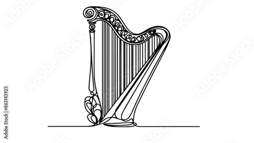 vintage harp line single line drawing