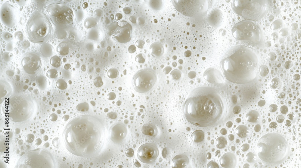 Abstract white soap foam bubbles forming a texture-rich background