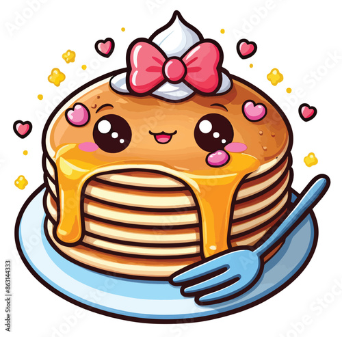 Kawaii pancakes clipart cartoon sticker style vector illustration