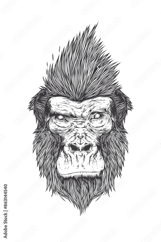 Fototapeta premium An original vector illustration in an abstract style. A gorilla with a stylish hairstyle. T-shirt design.