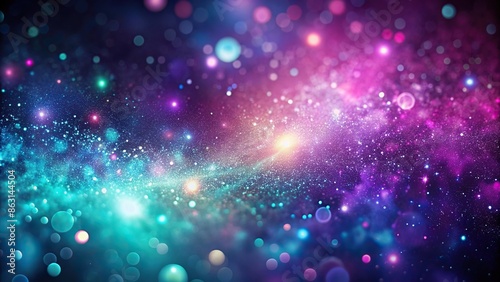Abstract cosmic background with particle and bokeh effects in purple, teal, and magenta hues, cosmic, abstract, background © wasana