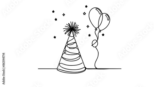 one line illustration of a party hat