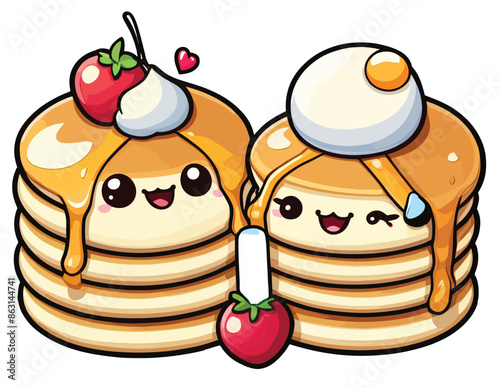 Kawaii pancakes clipart cartoon sticker style vector illustration