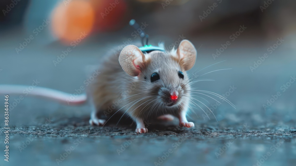 Closeup of a tiny wearable device on a small animal, monitoring its health, with copy space Closeup of a tiny wearable device on a small animal, monitoring its health, with copy space