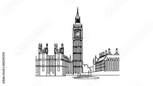 single line illustration of big ben clock