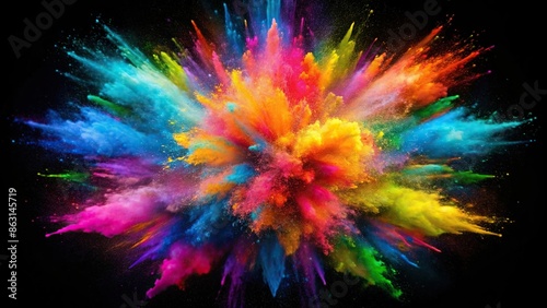 Colorful explosion of bright colors on dark background, celebration, festival, holi, pop art, vibrant, vivid, dynamic