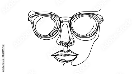 one continuous line drawing of  person wearing glasses 