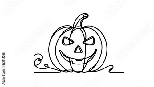 one continuous  line drawing a halloween pumpkin head