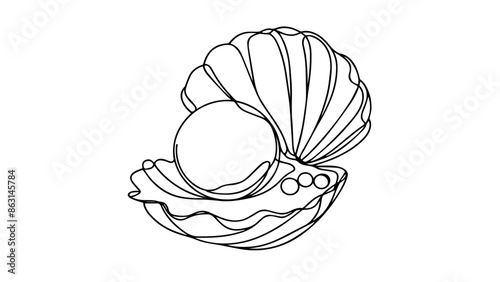 one line illustration of a pearl in a shell