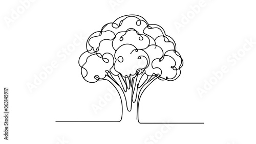 one continuous line drawing of a tree