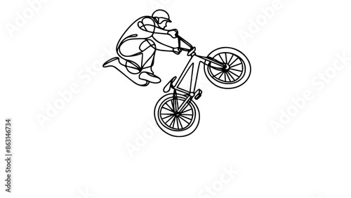 continuous one line illustration of a person doing BMX