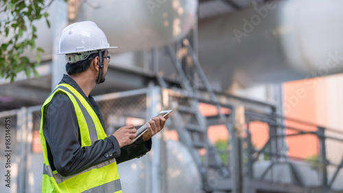 Engineers work place to keep liquid helium,preventive maintenance schedule checking,Thailand people