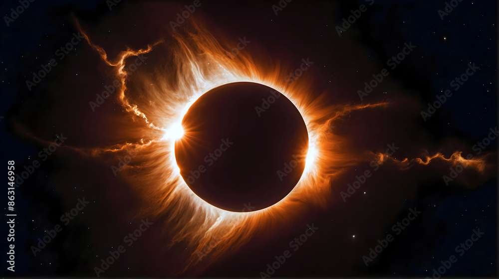 Abstract solar eclipse, artistic background, sun and moon, universe wallpaper