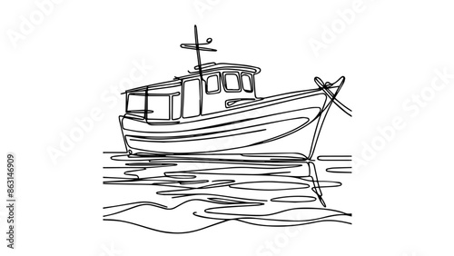 one continuous line illustration of a fishing boat