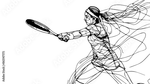 continuous line drawing of a woman playing playing