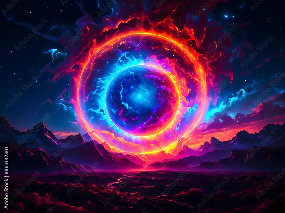 Abstract solar eclipse, artistic background, sun and moon, universe wallpaper